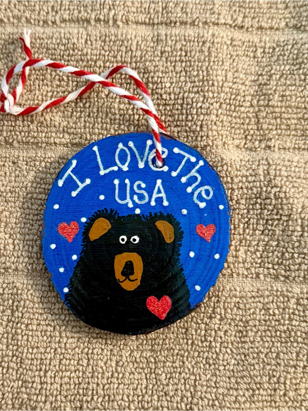 Hand-Painted 'I Love The USA' Bear Ornament - Blue
